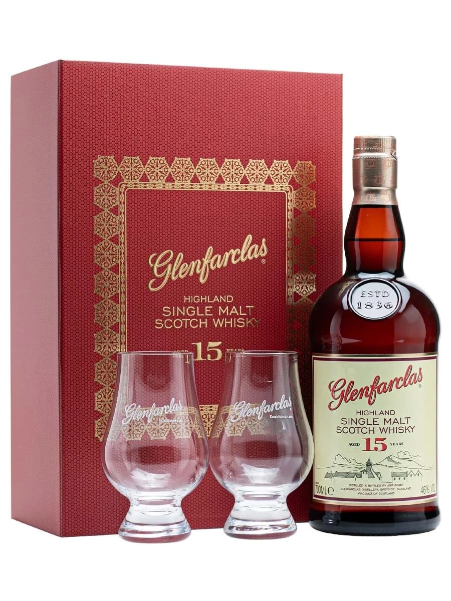 Glenfarclas 15 Year Old Gift Pack – Single Malt Whisky vùng Speyside (700ml) kèm 2 ly chính hãng